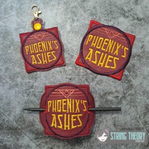 Potion Bottle Label - Phoenix's Ashes fob, patch, bun cover ITH in the hoop Digital Download for Machine Embroidery Pattern, Design (4×4 Hoop)