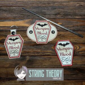 Potion Bottle Label - Vampire Blood fob, patch, bun cover ITH in the hoop Digital Download for Machine Embroidery Pattern, Design (4×4 Hoop)