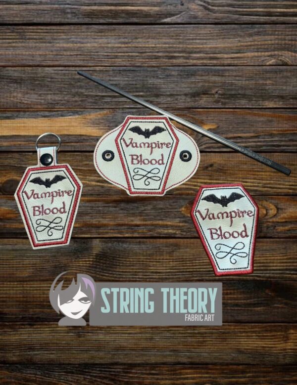 Potion Bottle Label - Vampire Blood fob, patch, bun cover ITH in the hoop Digital Download for Machine Embroidery Pattern, Design (4×4 Hoop)