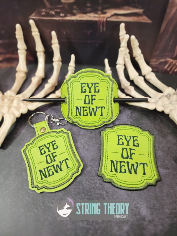 Potion Bottle Label - Eye of Newt fob, patch, bun cover ITH in the hoop Digital Download for Machine Embroidery Pattern, Design (4×4 Hoop)