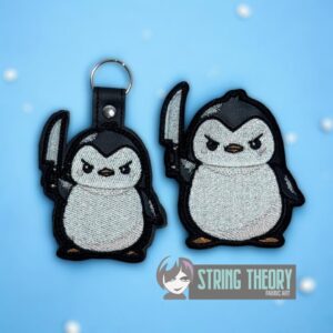 Stabby Penguin fob, patch ITH in the hoop Digital Download for Machine Embroidery Pattern, Design (4×4 Hoop)