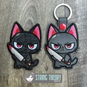 Stabby Cat fob, patch ITH in the hoop Digital Download for Machine Embroidery Pattern, Design (4×4 Hoop)