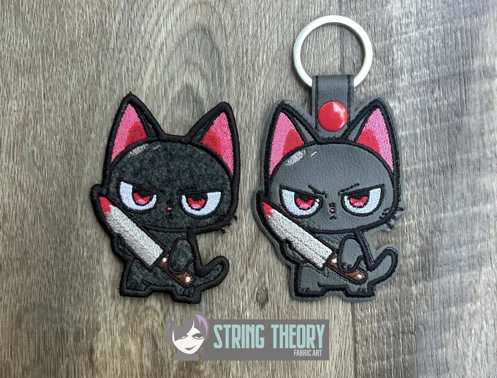 Stabby Cat fob, patch ITH in the hoop Digital Download for Machine Embroidery Pattern, Design (4×4 Hoop)