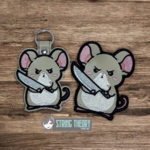 Stabby Mouse fob, patch ITH in the hoop Digital Download for Machine Embroidery Pattern, Design (4×4 Hoop)