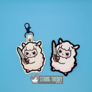 Stabby Sheep fob, patch ITH in the hoop Digital Download for Machine Embroidery Pattern, Design (4×4 Hoop)
