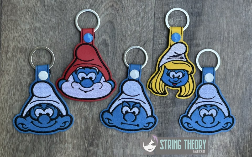 Smurf Face fob ITH machine embroidery design
