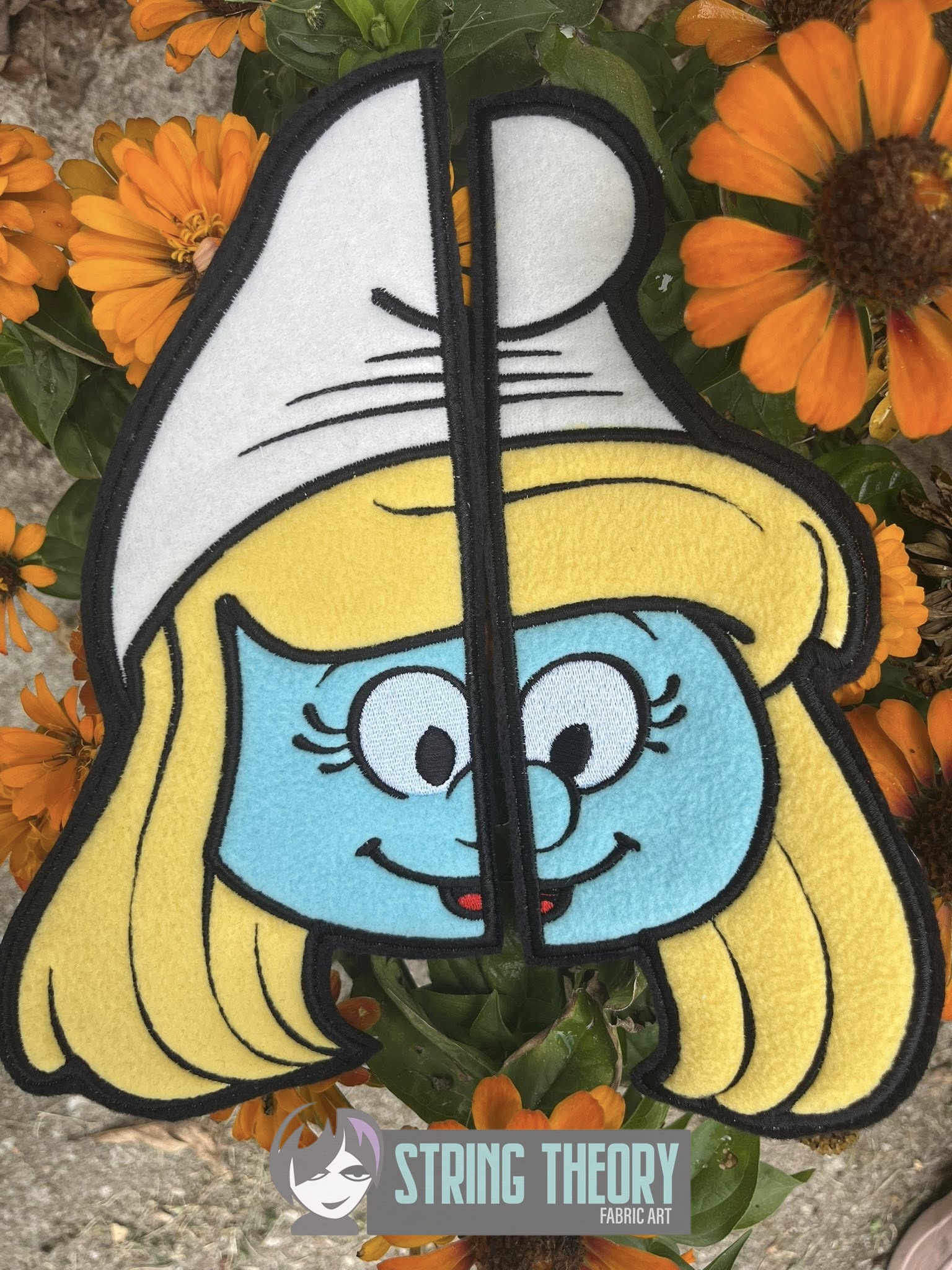 Split Smurfette machine embroidery design
