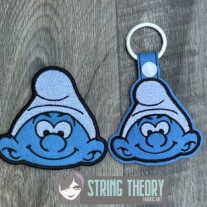 Smurf Face fob and patch ITH machine embroidery design