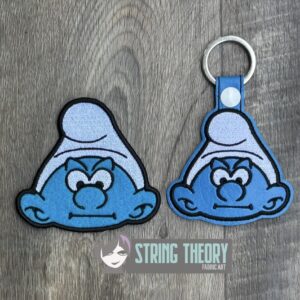 Grumpy Smurf Face fob and patch ITH machine embroidery design