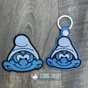 Brainy Smurf Face fob and patch ITH machine embroidery design