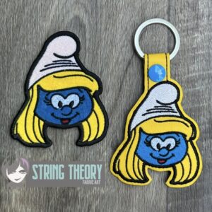 Smurfette Face fob and patch ITH machine embroidery design