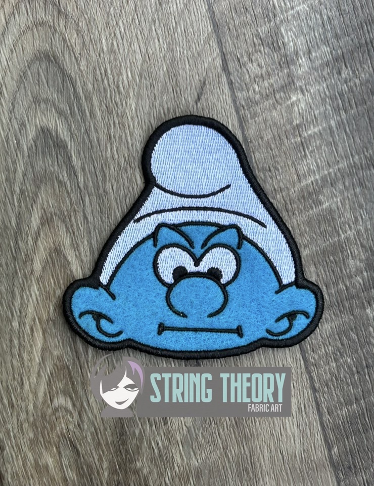 Grumpy Smurf Face patch ITH machine embroidery design