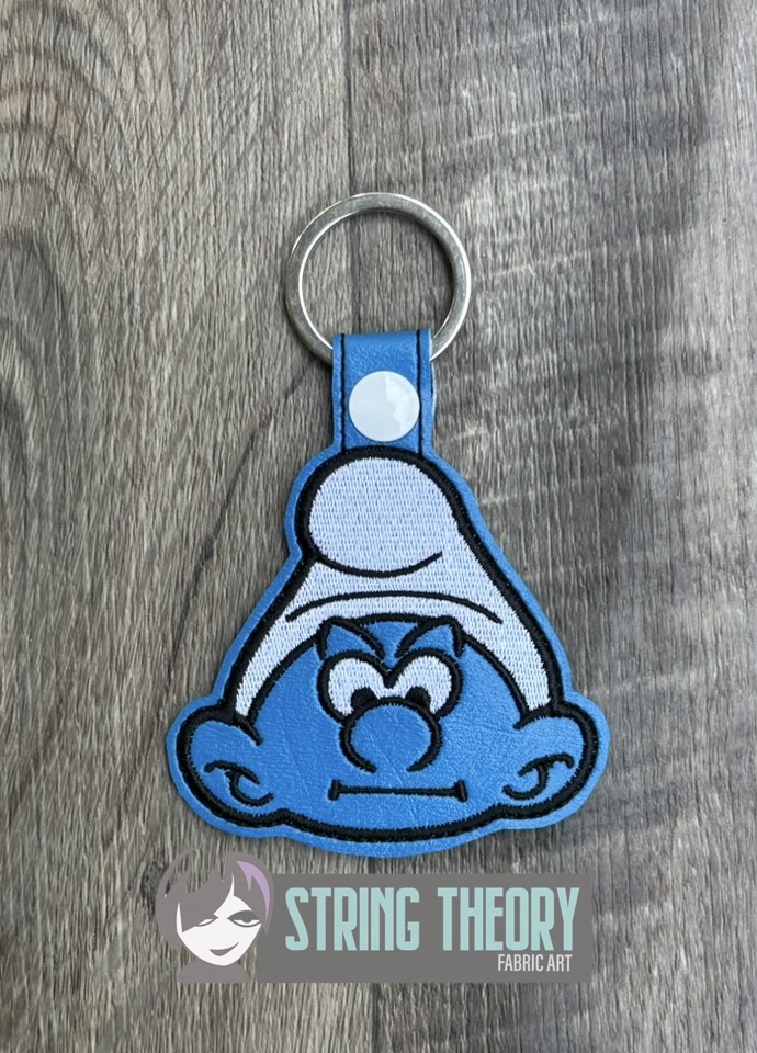 Grumpy Smurf Face fob ITH machine embroidery design