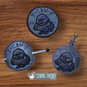 Chibi Crow F Caw F Bun cover fob patch ITH machine embroidery design