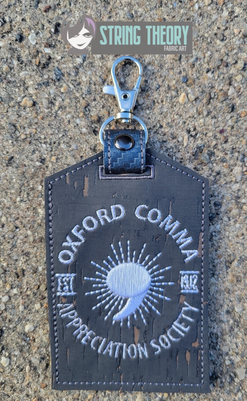 Oxford Comma ID Badge Holder ITH machine embroidery design