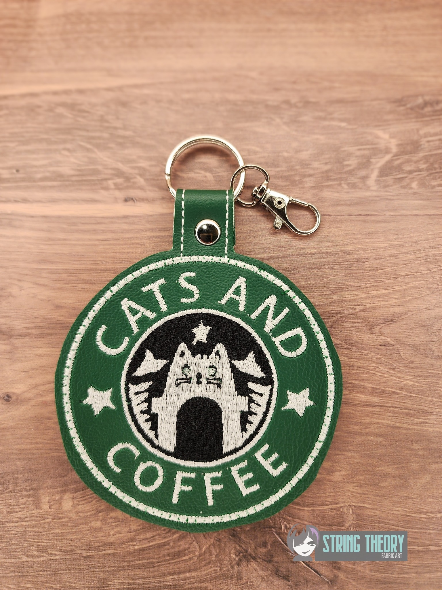 Cats and Coffee fob patch bun cover ITH machine embroidery design