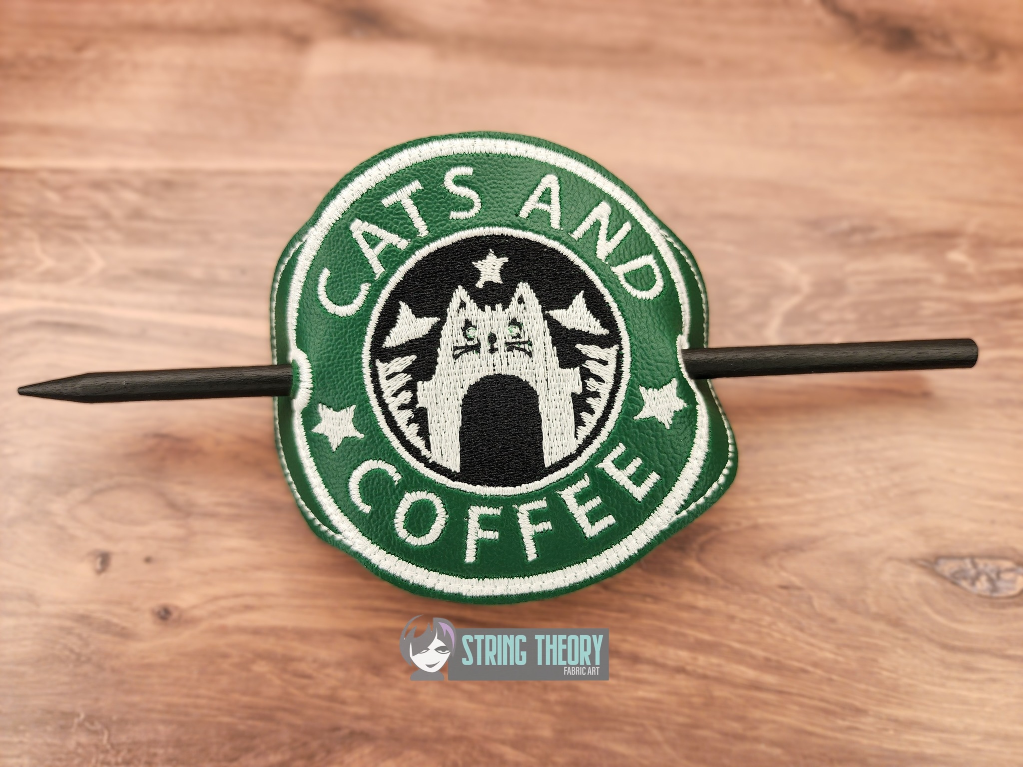 Cats and Coffee fob patch bun cover ITH machine embroidery design