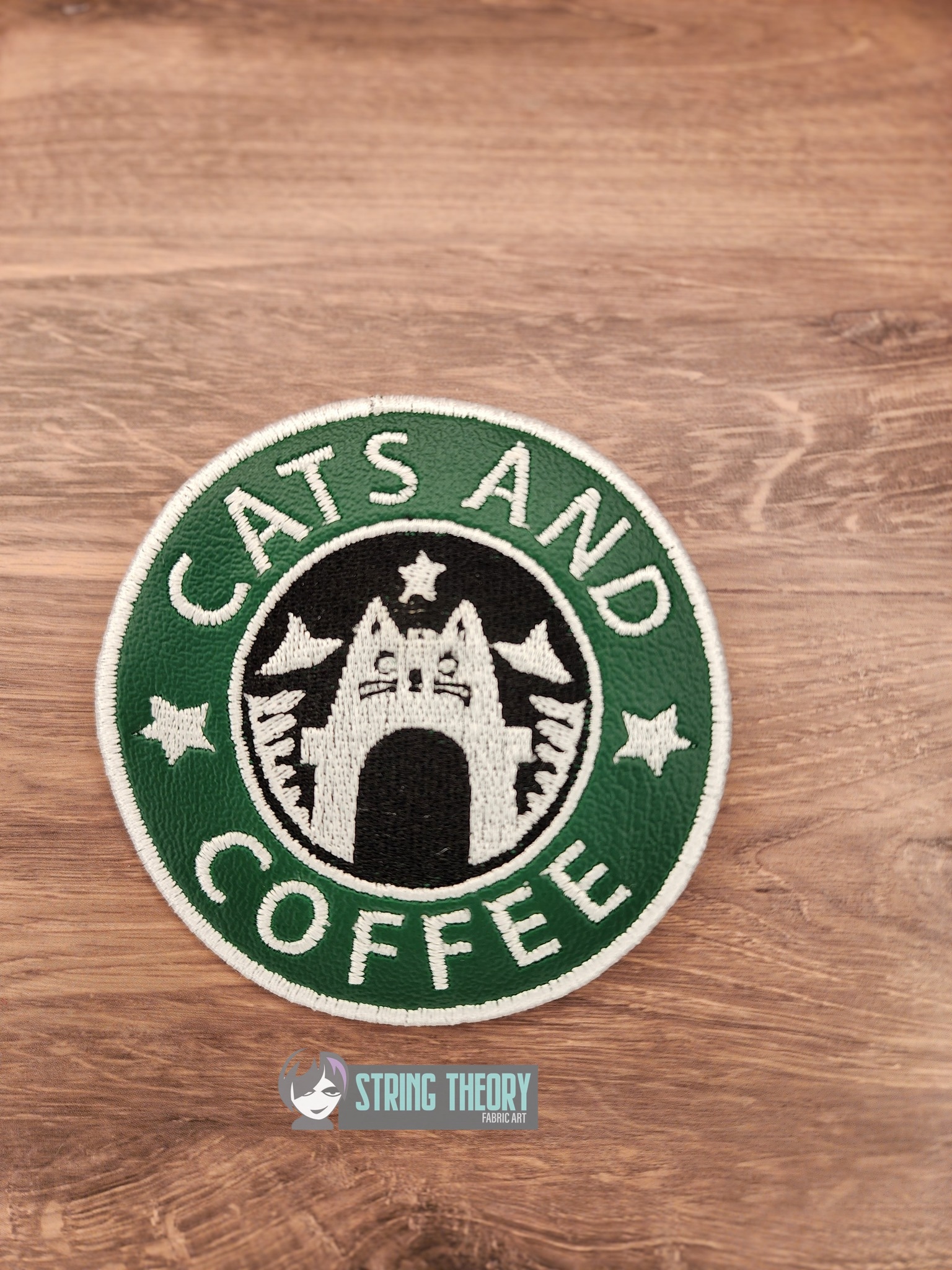 Cats and Coffee fob patch bun cover ITH machine embroidery design