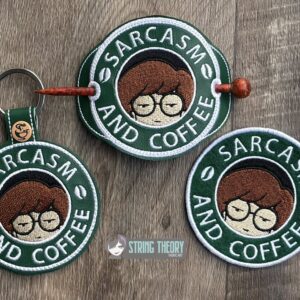 Daria Sarcasm and Coffee fob patch bun cover ITH machine embroidery design