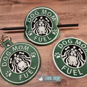 Dog Mom Fuel fob patch bun cover ITH machine embroidery design