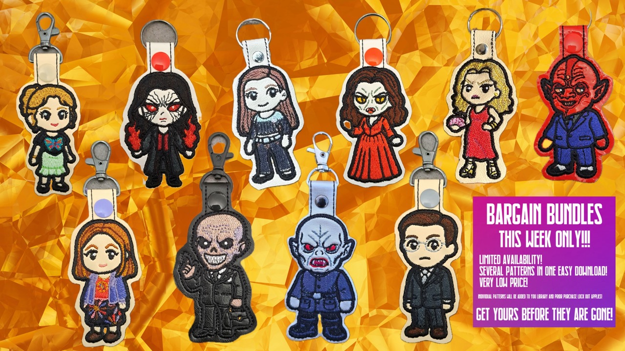 Chibi Buffy the Vampire Slayer snap tab key fob ITH machine embroidery Design