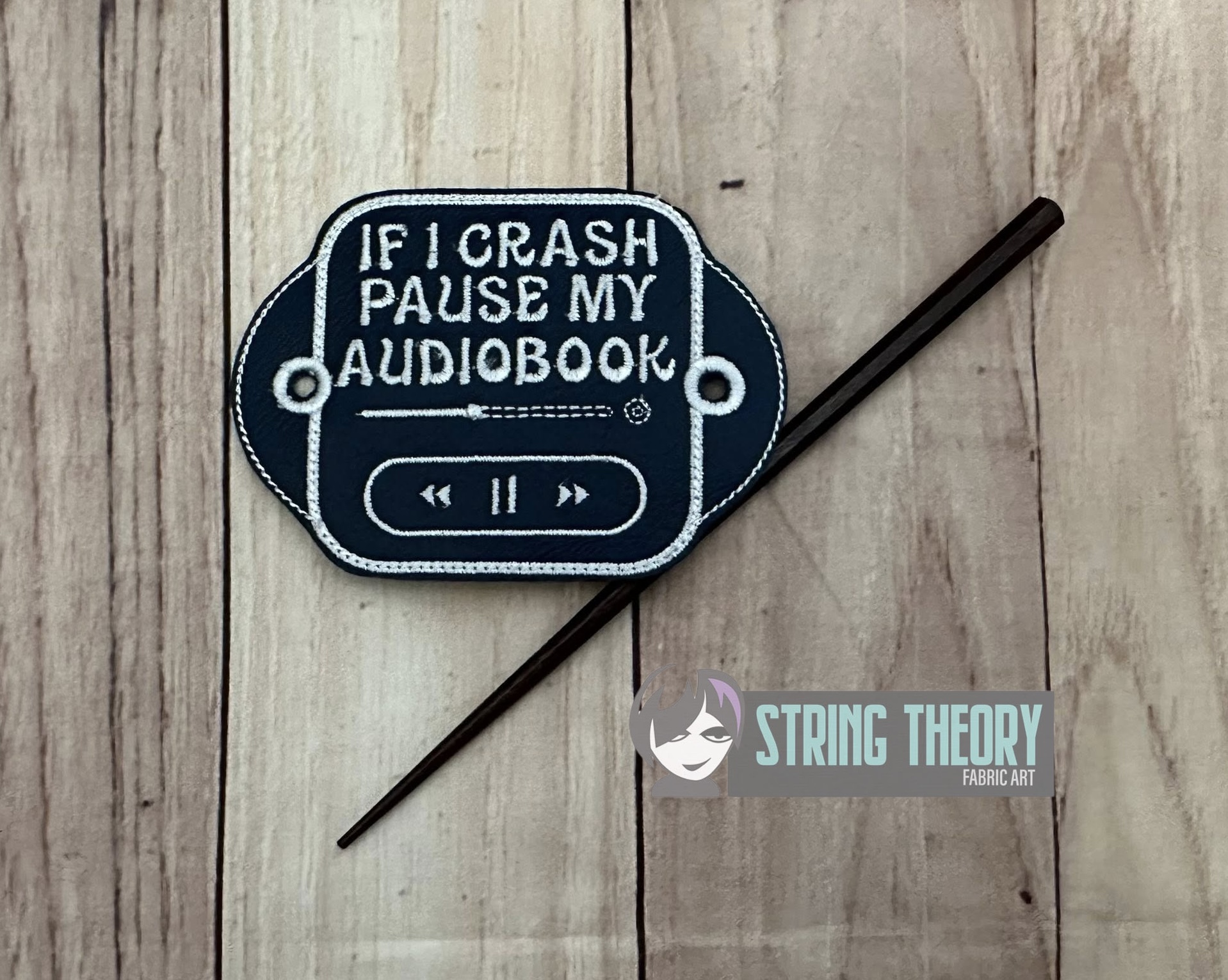 Pause My Audiobook ITH machine embroidery design