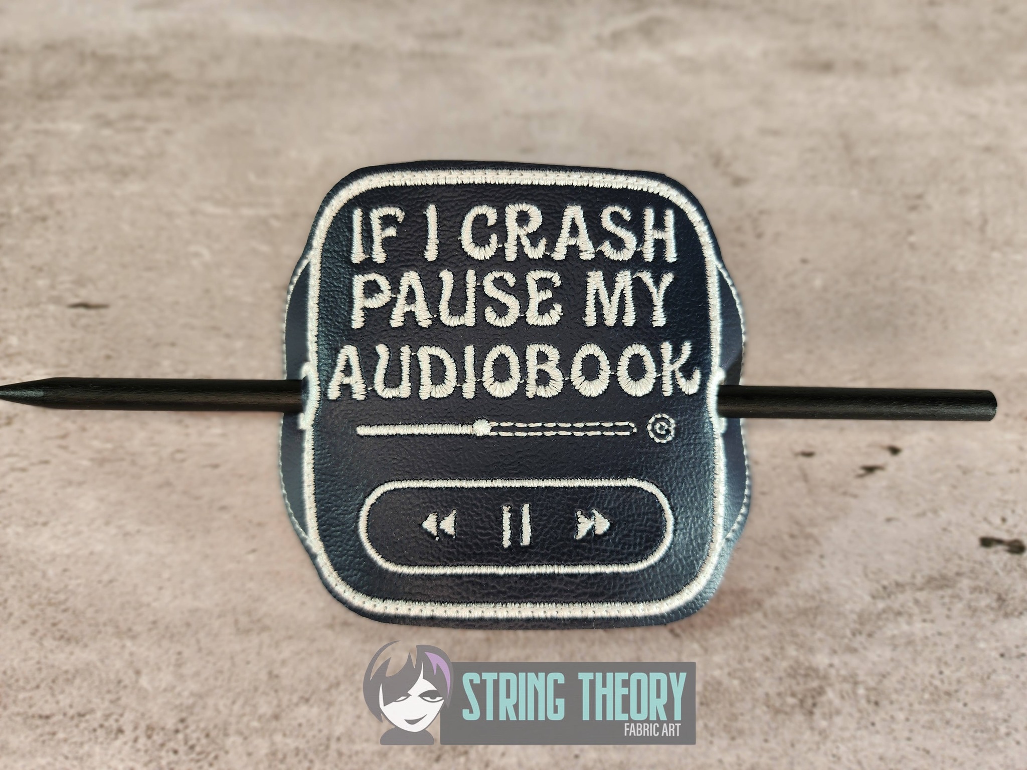 Pause My Audiobook ITH machine embroidery design